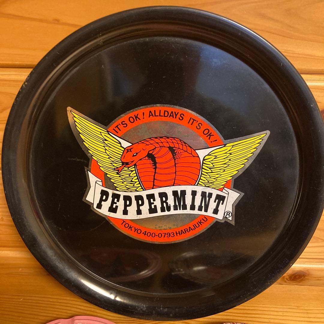 80年代当時物 PEPPERMINT 丸型ブリキトレー&灰皿セット ロカビリー