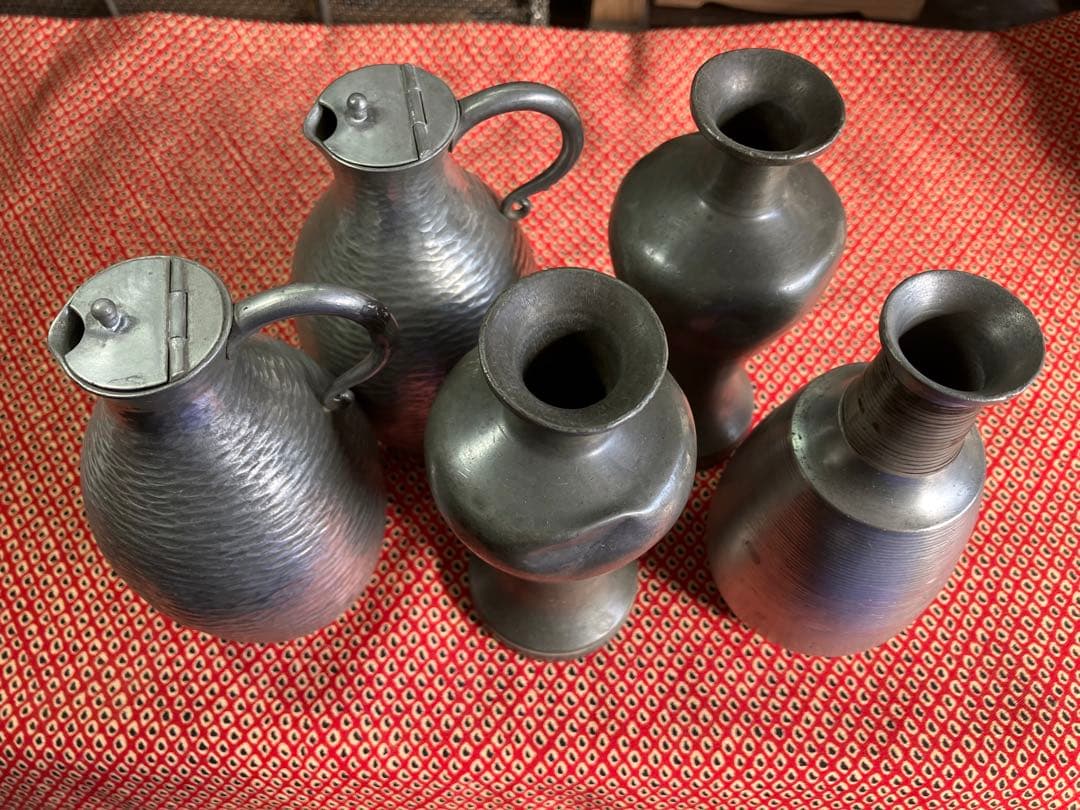 錫などの徳利・酒燗器・一輪挿し　まとめて5点