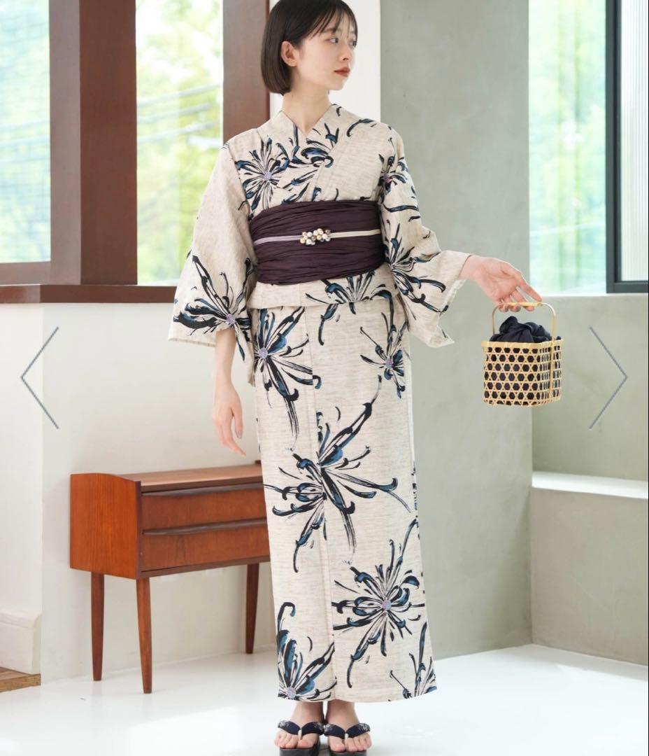 utatane 高級変わり織 浴衣2点セット かすれベージュに乱菊