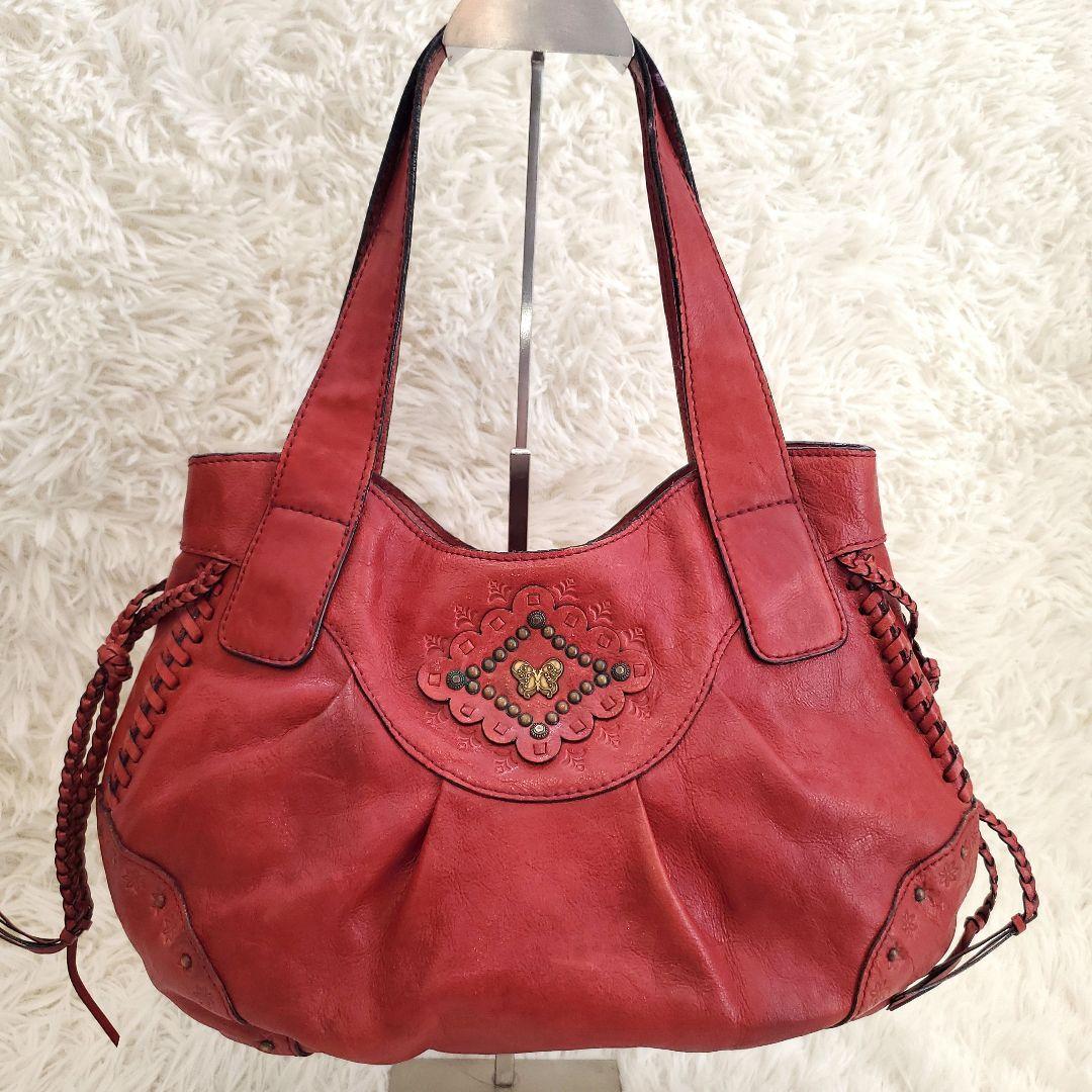 ⭐良品⭐ANNA SUI レザー ショルダーバッグ 赤 バタフライ