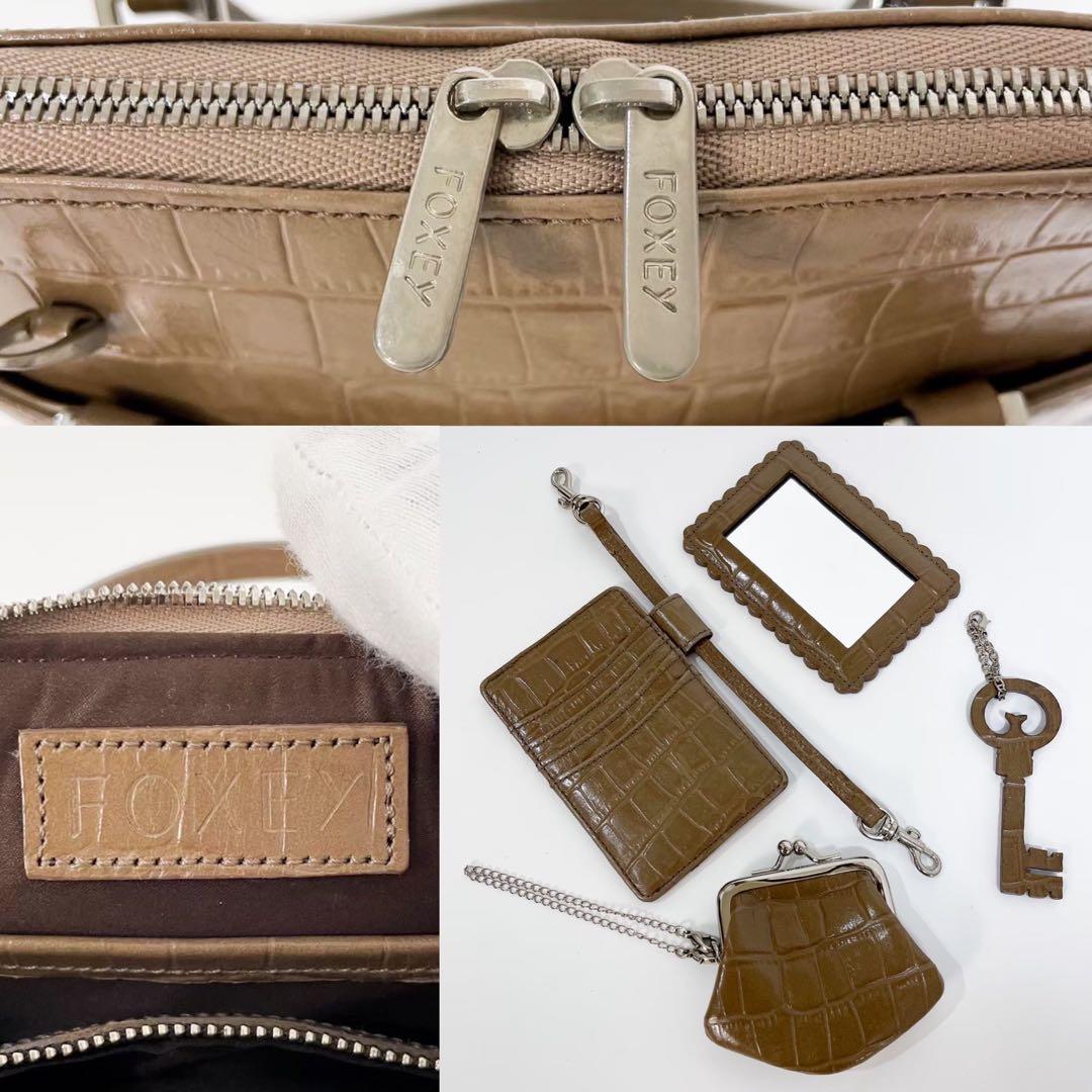 極美品 FOXEY フォクシー マカロンバッグ ベージュ クロコ型押し