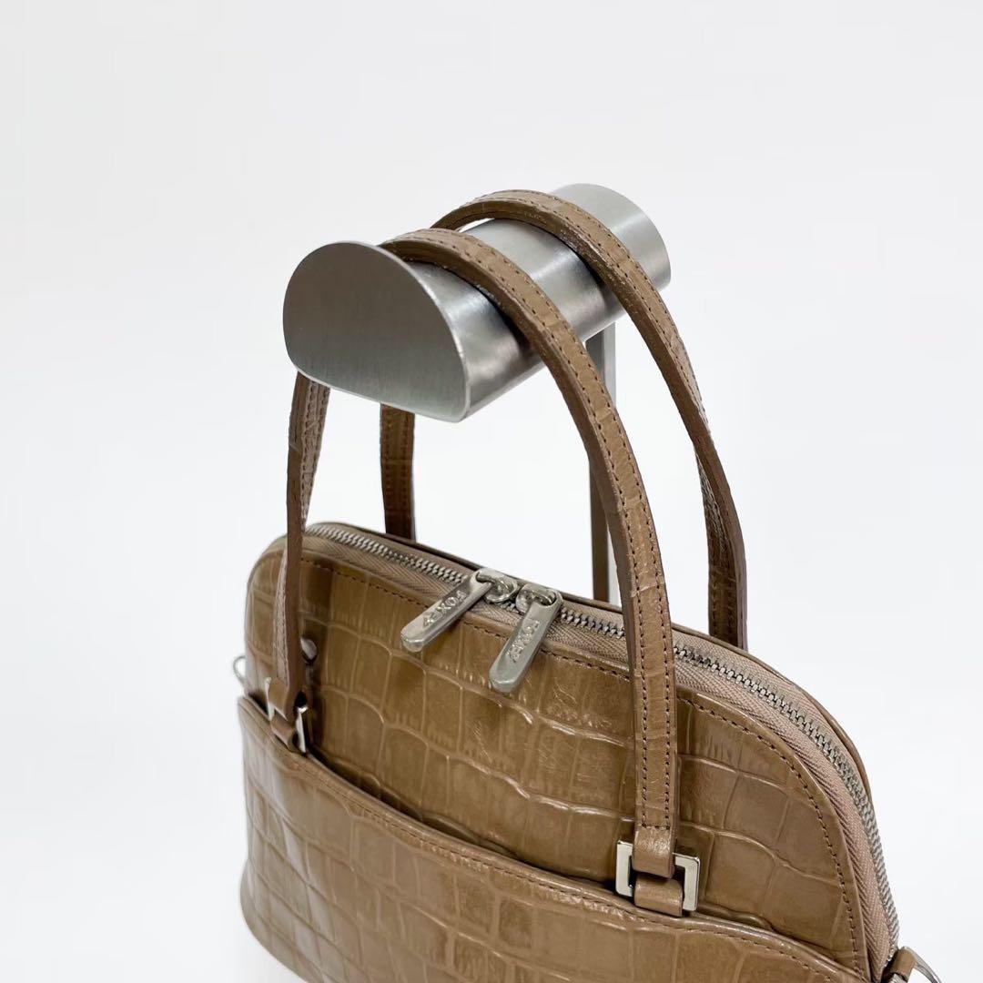 極美品 FOXEY フォクシー マカロンバッグ ベージュ クロコ型押し