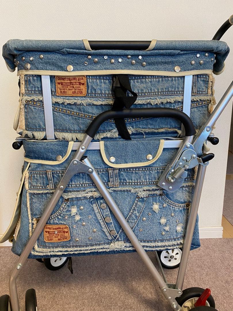 ユーピーカラーズデニム素材 二段式 ペットカート