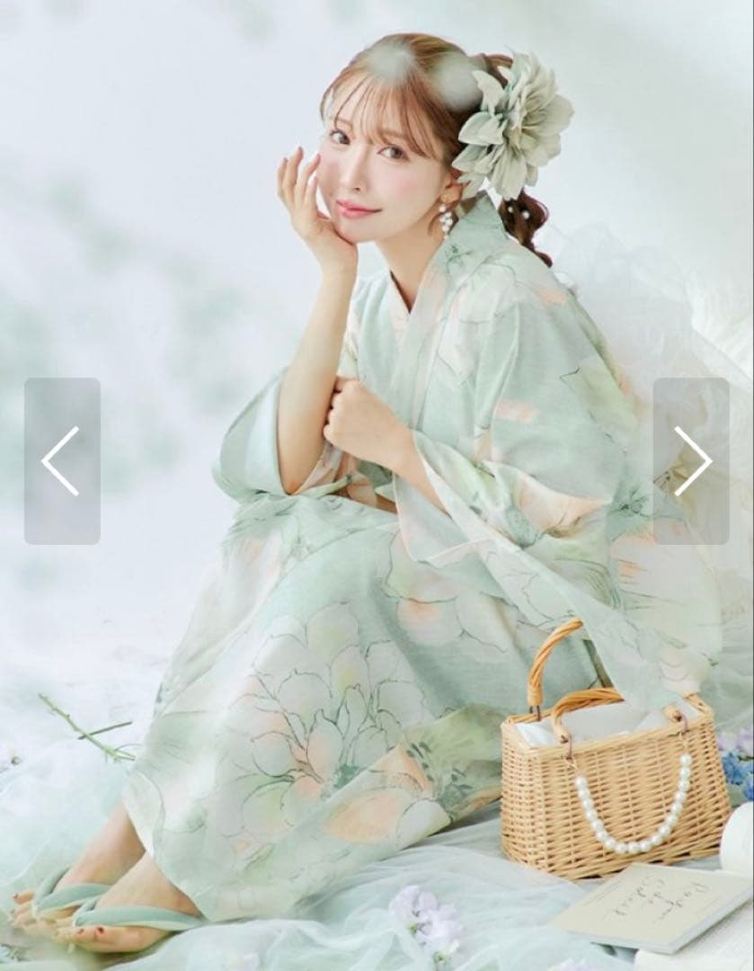 新品未使用 アイシーミントフラワー浴衣 【浴衣３点セット】