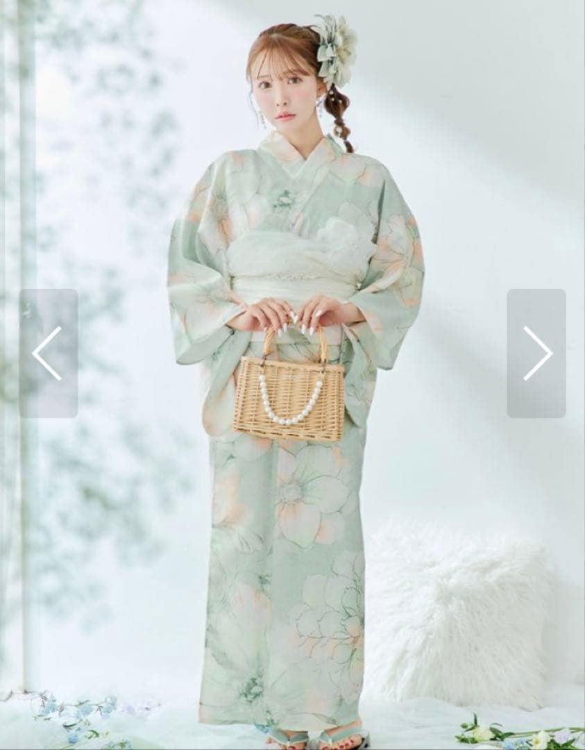 新品未使用 アイシーミントフラワー浴衣 【浴衣３点セット】