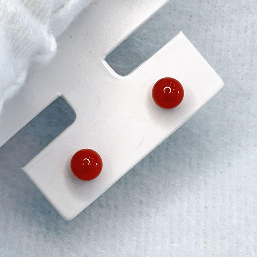 本赤 珊瑚　日本高知県産　K18YG ピアス 4.7mm アクセサリー