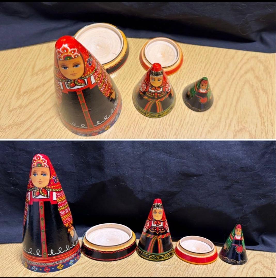 ロシア　アーティスト　ダロブエア作品　三角マトリョーシカ　3体　長期保存