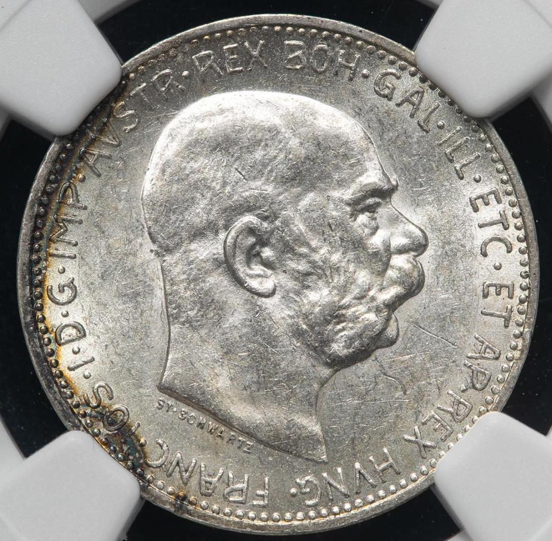 NGC-MS61 1915　オーストリア　フランツ・ヨーゼフ1世月桂冠と帝冠銀貨