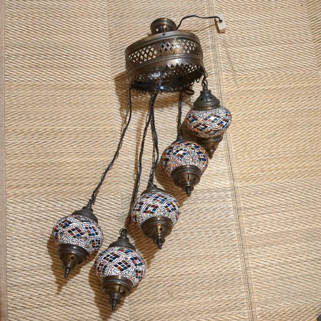 カラフルモザイク　5連トルコランプ　電球付き　引掛けシーリング