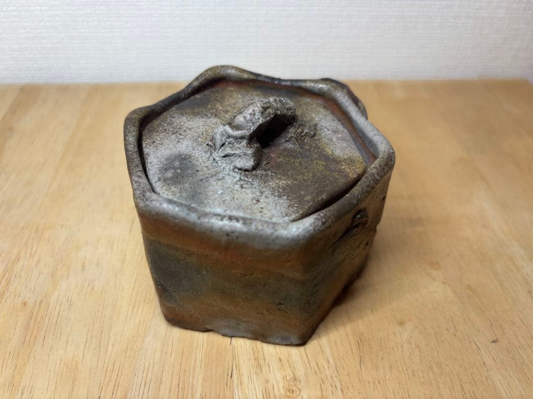 ㊿備前焼 宝瓶 登り窯 蟹 かに カニ 6角 手びねり 急須