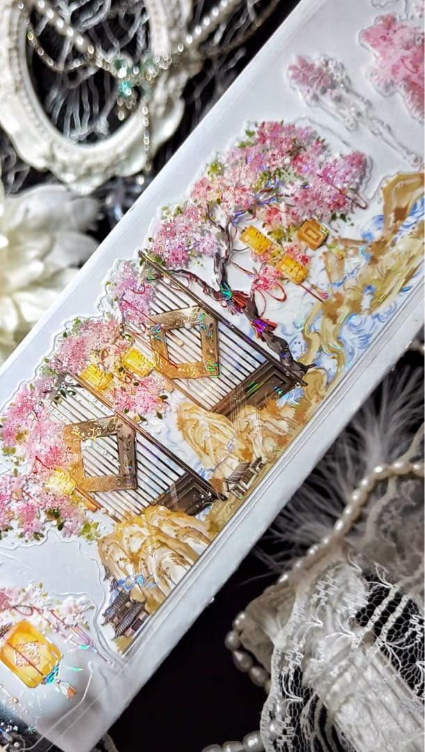 【9380】海外　5m巻　貝殻光カッティングマスキングテープ　ピンク　古風系