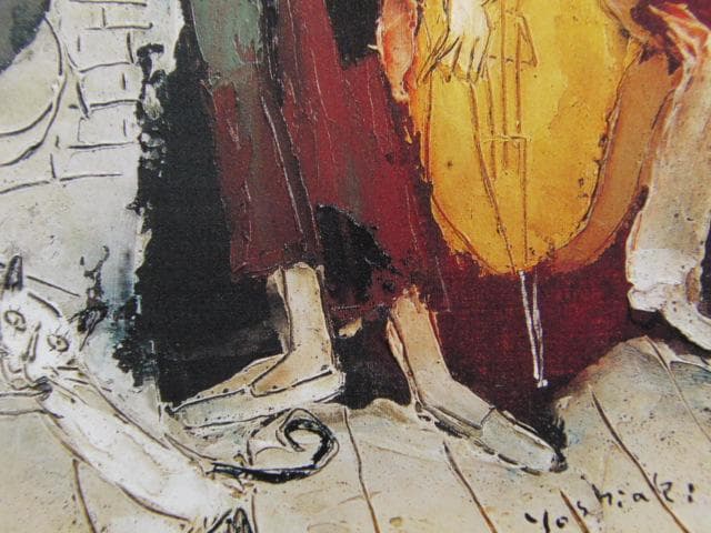 松井ヨシアキ、猫とコンサート、希少な画集より、新品高級額、額装付