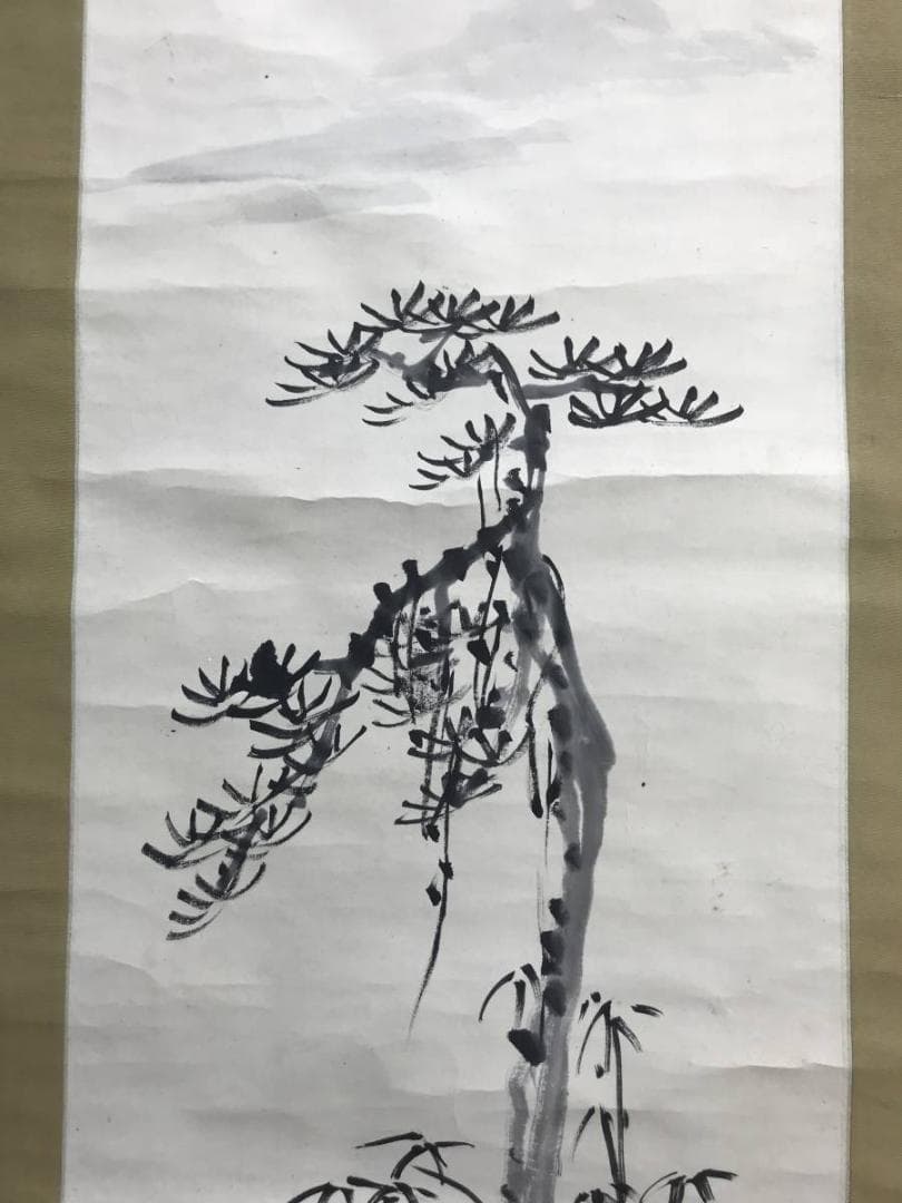 【真作】田中柏陰/松竹古々翠湖流/山水図/掛軸/名家伝来/AD-29