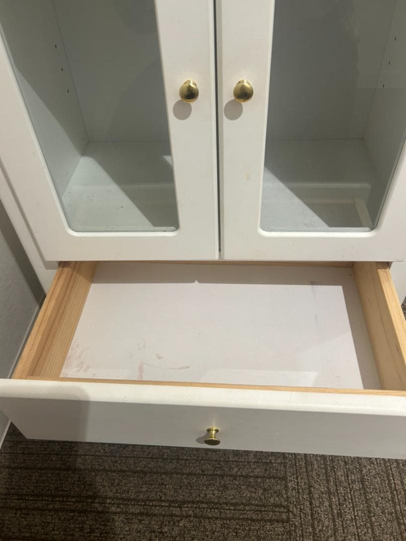 猫脚カントリー調フレンチ　ホワイト木製キャビネット ガラス扉付き