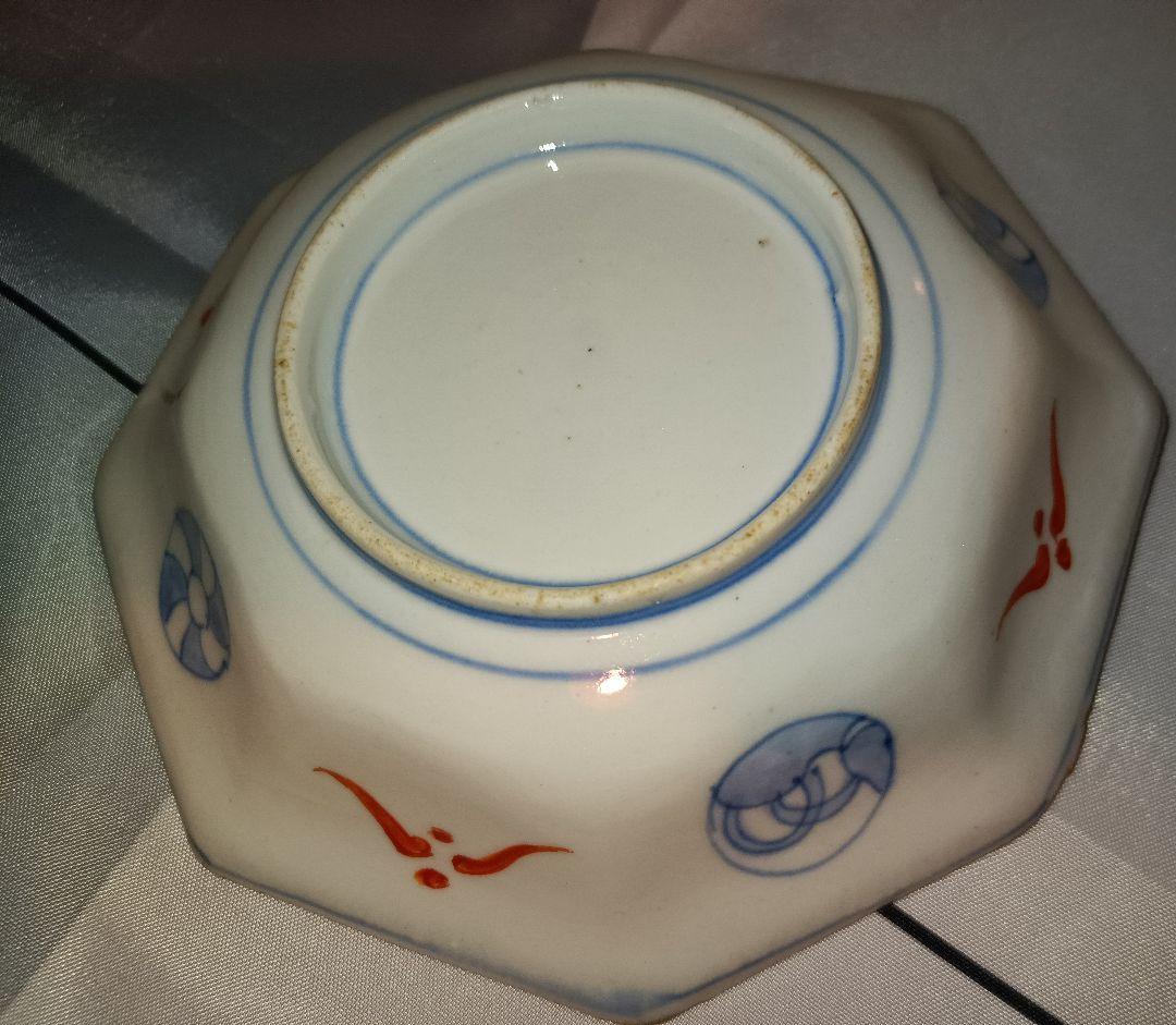 小伊万里焼　八角鉢　江戸時代後期　鶴亀　松竹梅　富士の図　吉祥文