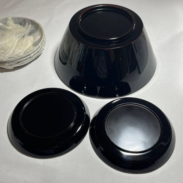 ◆黒漆菓子器と銘々皿五枚 京漆器 三象漆園造 高級漆器◆