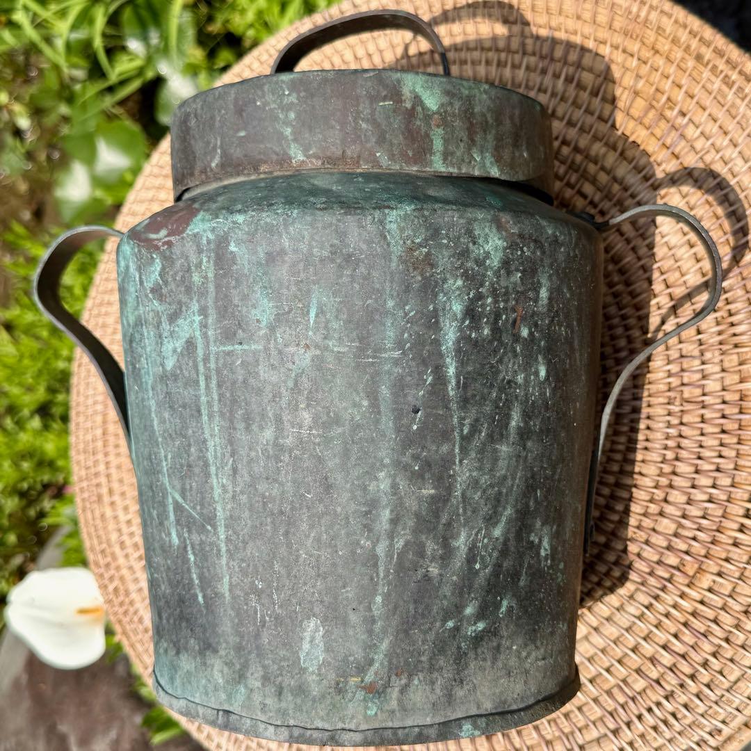 アンティークの素敵な鉄瓶 銅製　緑青付き 民藝　伝統工芸　蚤の市　手仕事