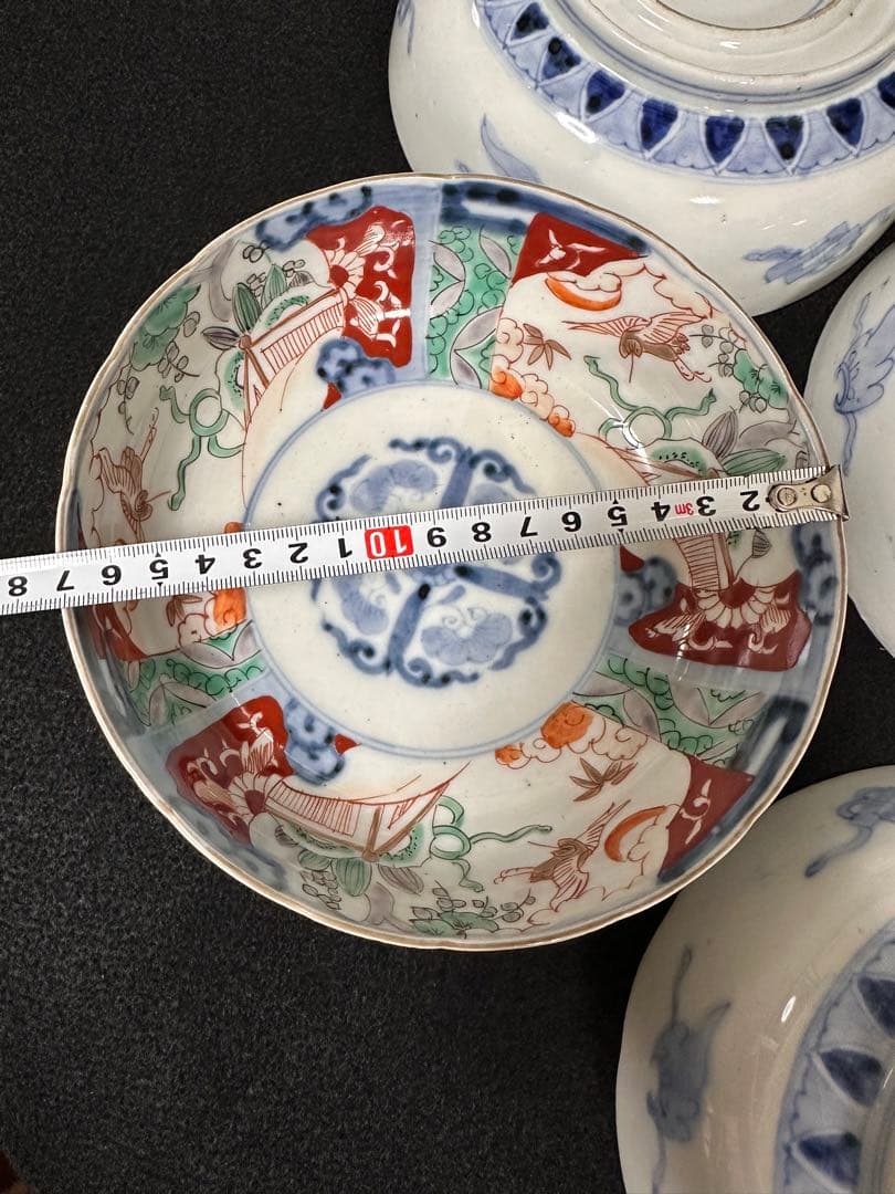 古伊万里 金彩色絵 花草雲鶴文鉢 五客セット　古美術品 骨董