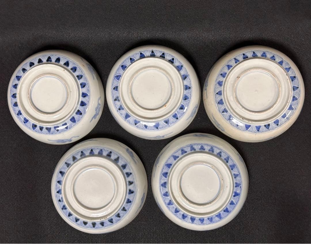 古伊万里 金彩色絵 花草雲鶴文鉢 五客セット　古美術品 骨董