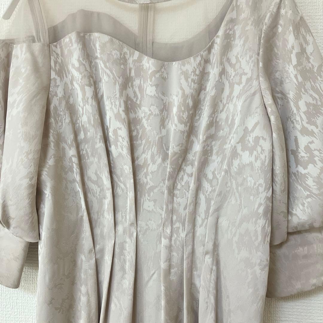 人気　美品　エトル　ミアンダリングウエストタックフレアドレス　ベージュ　M