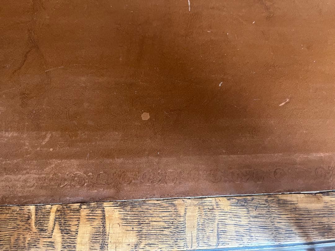 英国 アンティーク家具 デスク オーク 大型 真鍮 レザー張り