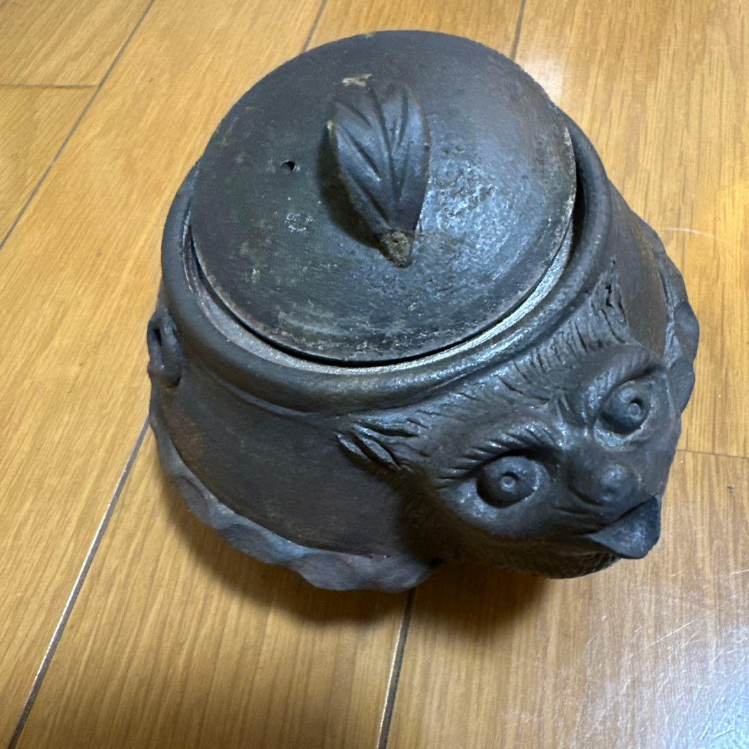 備前焼 獅子の顔 茶道具 木箱付き