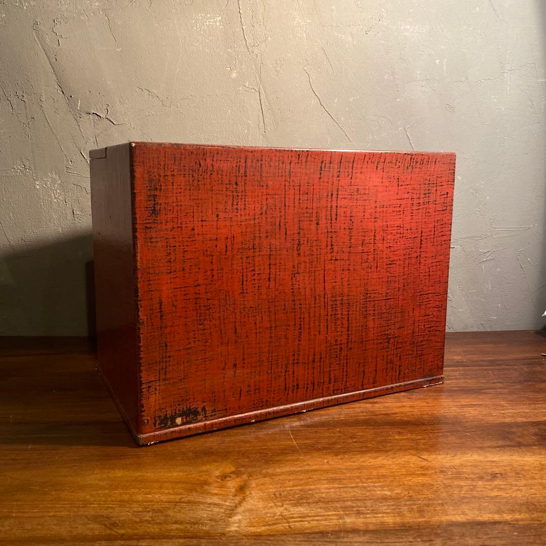 昭和レトロ 漆塗り針箱 小引き出し 裁縫箱 五杯 絣 漆芸 骨董品 古道具