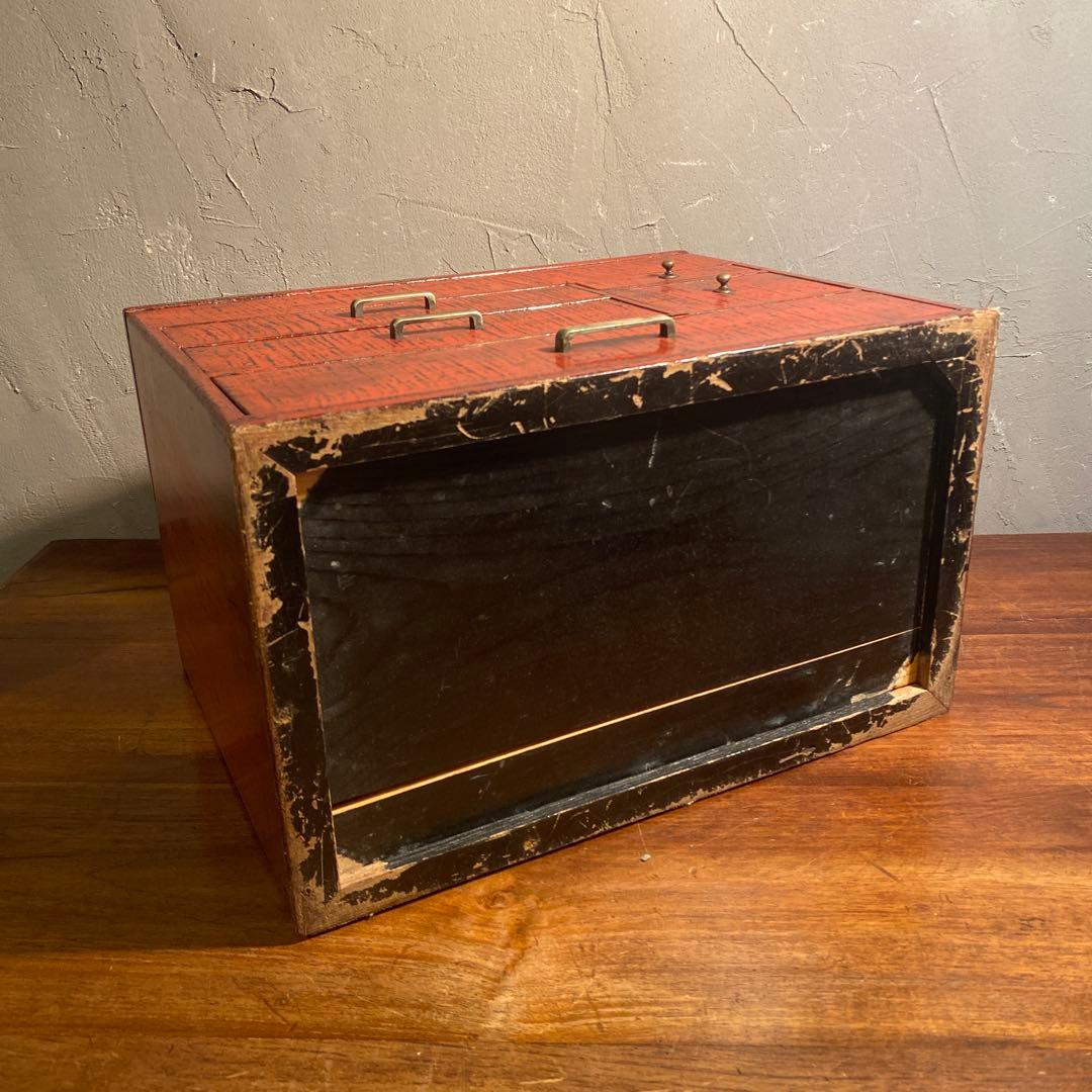 昭和レトロ 漆塗り針箱 小引き出し 裁縫箱 五杯 絣 漆芸 骨董品 古道具