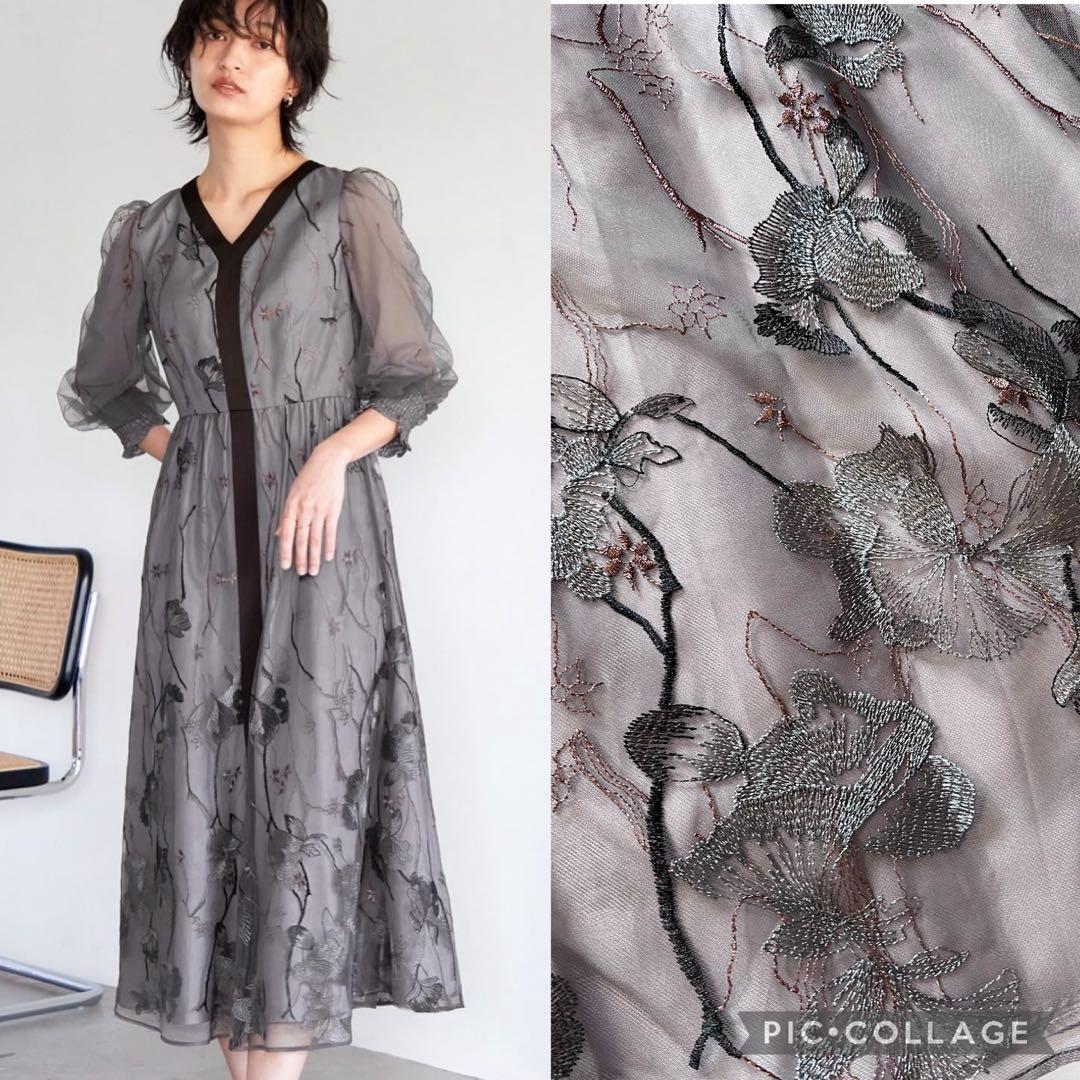 Callarusカラルス Vネック刺繍レースワンピースドレス 結婚式オケージョン