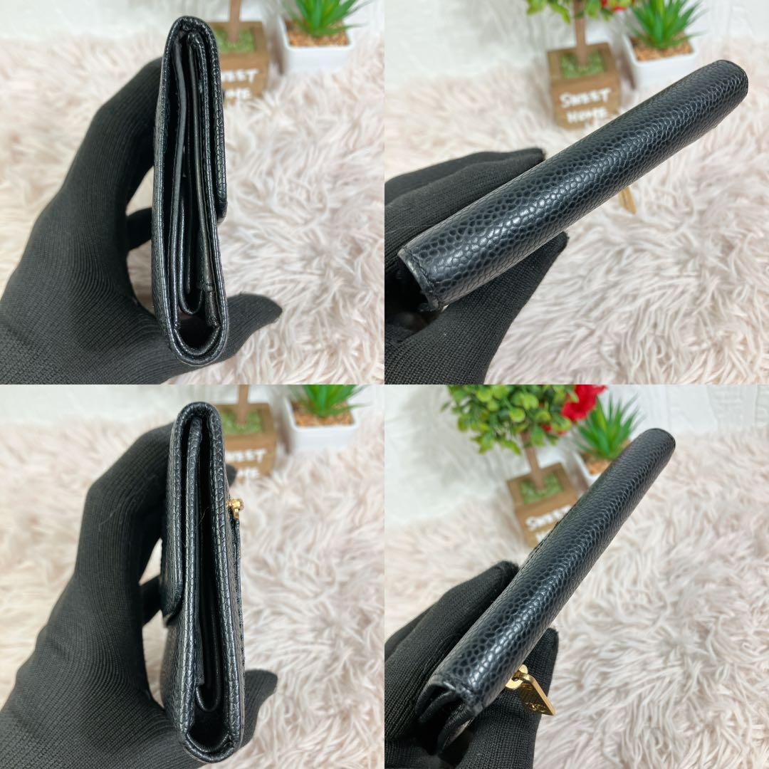 ！美品！ CHANEL キャビアスキン ココ マトラッセ 3つ折り 財布