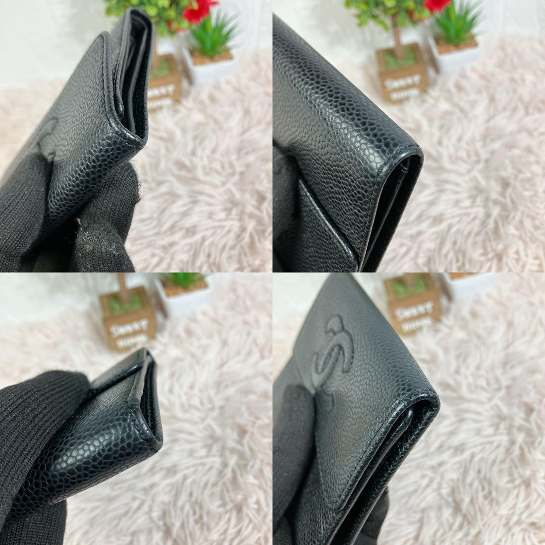 ！美品！ CHANEL キャビアスキン ココ マトラッセ 3つ折り 財布