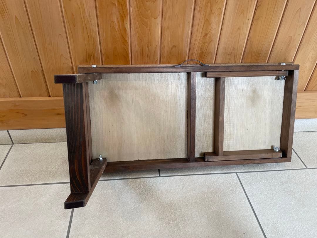 木製折りたたみテーブル チェック柄