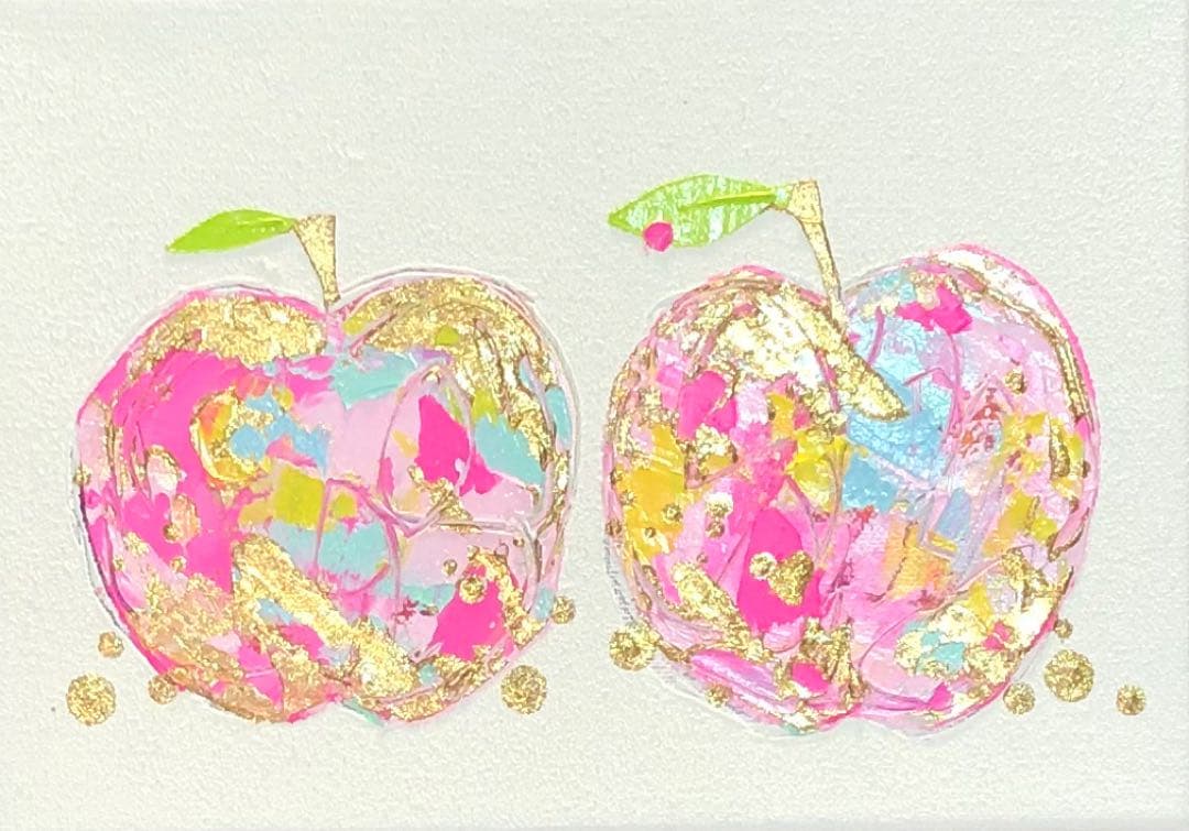 絵画　油絵　原画　一点物　リンゴ　ピンク　北欧　アート　インテリア　SM