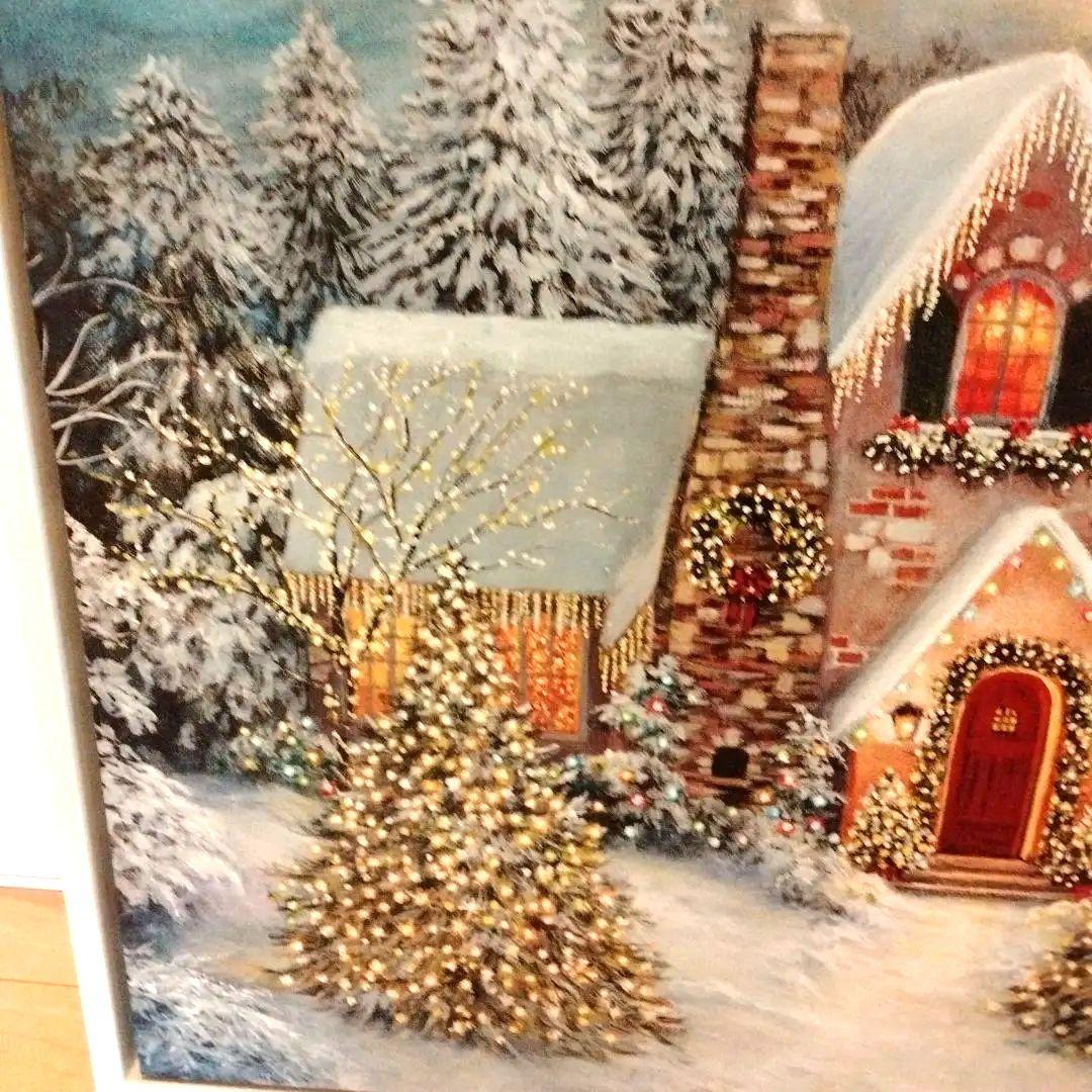 【アメリカで購入LEDライト付き】クリスマスの家の風景画サイズ65cm✕50cm