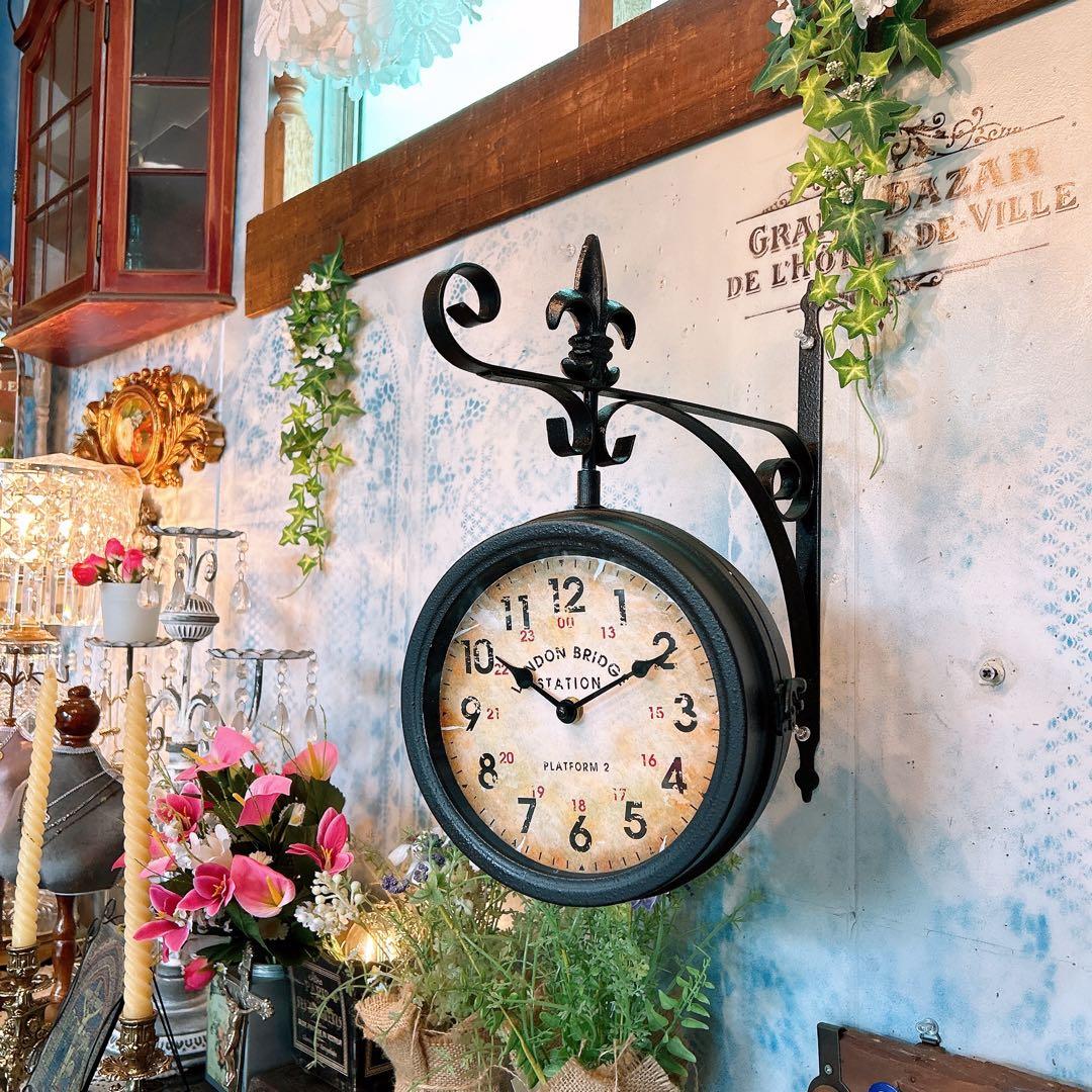 おしゃれな壁掛け時計 №.3 両面時計ウォールクロック アンティーク時計