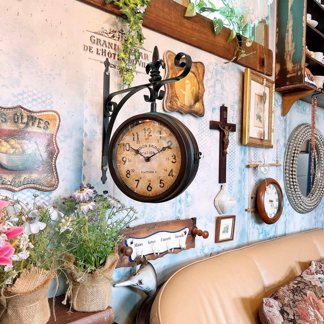 おしゃれな壁掛け時計 №.3 両面時計ウォールクロック アンティーク時計