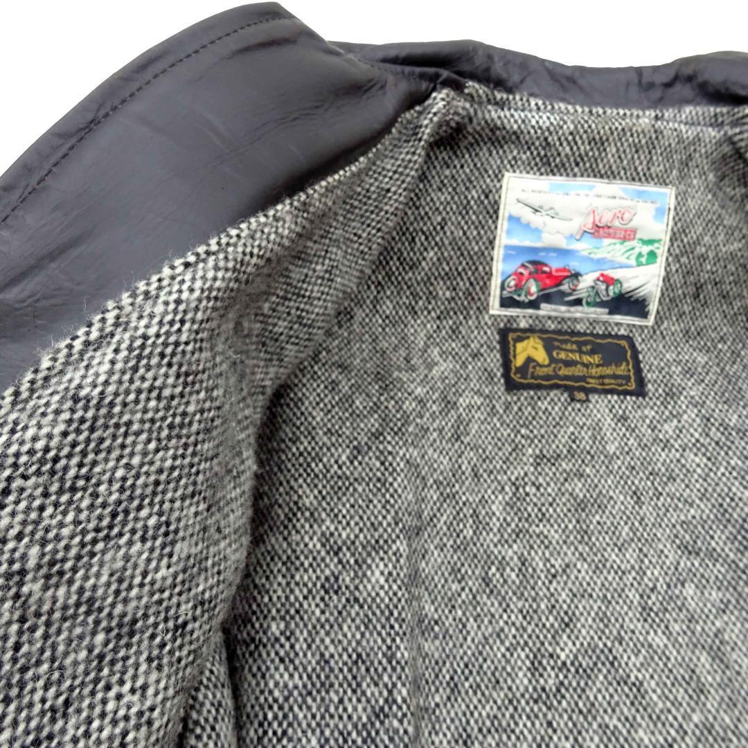 茶芯良好エアロレザー ホースハイド レザージャケット ハーフベルト 38直立馬革