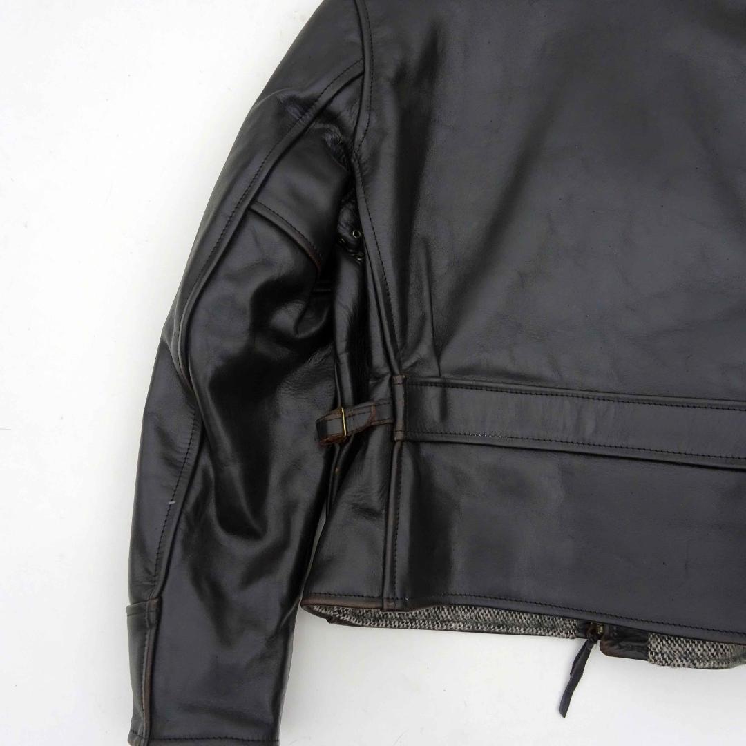茶芯良好エアロレザー ホースハイド レザージャケット ハーフベルト 38直立馬革