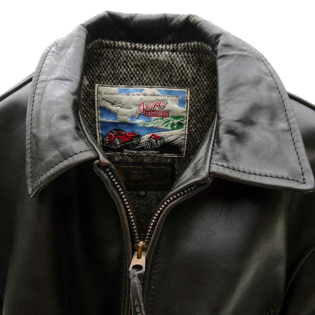茶芯良好エアロレザー ホースハイド レザージャケット ハーフベルト 38直立馬革