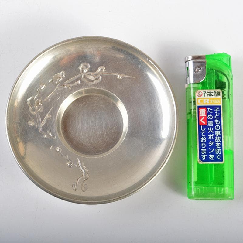 煎茶道具　古錫　錫仙製　彫金四君子刻絵変　茶托　五客　約341g　V　R5497