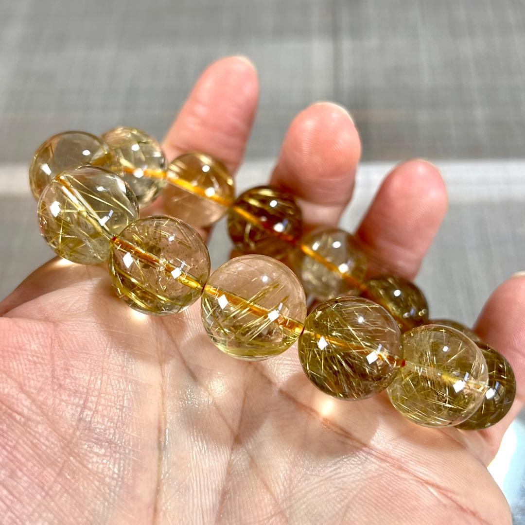 内径18.5cm 針多め　ゴールドルチルブレスレット　金運強 6-20