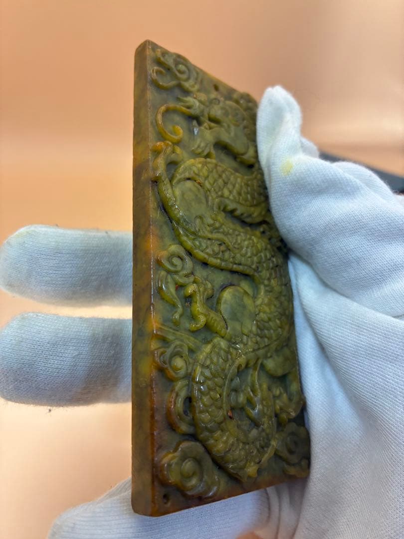 中国骨董 天然高古玉 天然玉石 龍鳳玉符文鎮高古玉 貴重 時代物文房具 希少レア