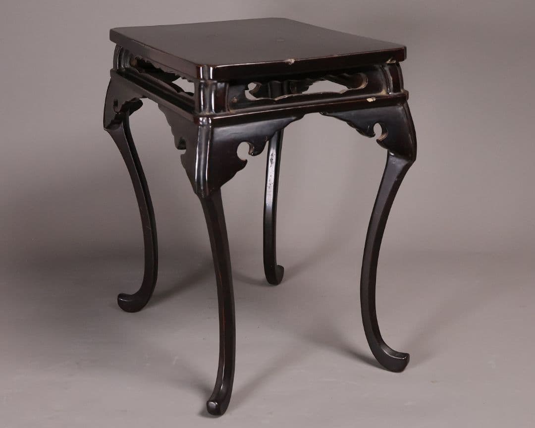 時代 木製 漆塗 春日卓 高34.8cm 高卓 花台 経机【MA823】