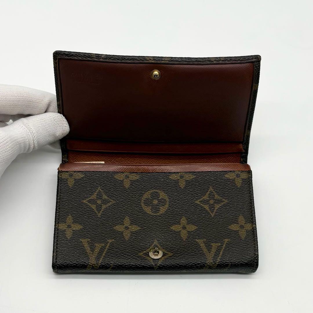 【極美品】LOUIS VUITTON レザー 二つ折り財布 モノグラム 焦茶