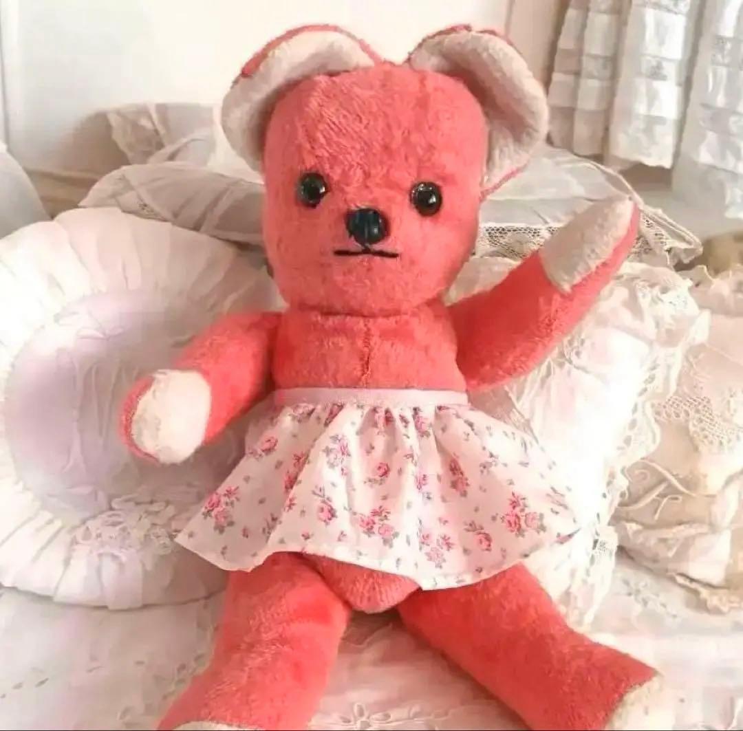 ピンク　フランス　ヴィンテージベア　アンティークベア　スカート無し