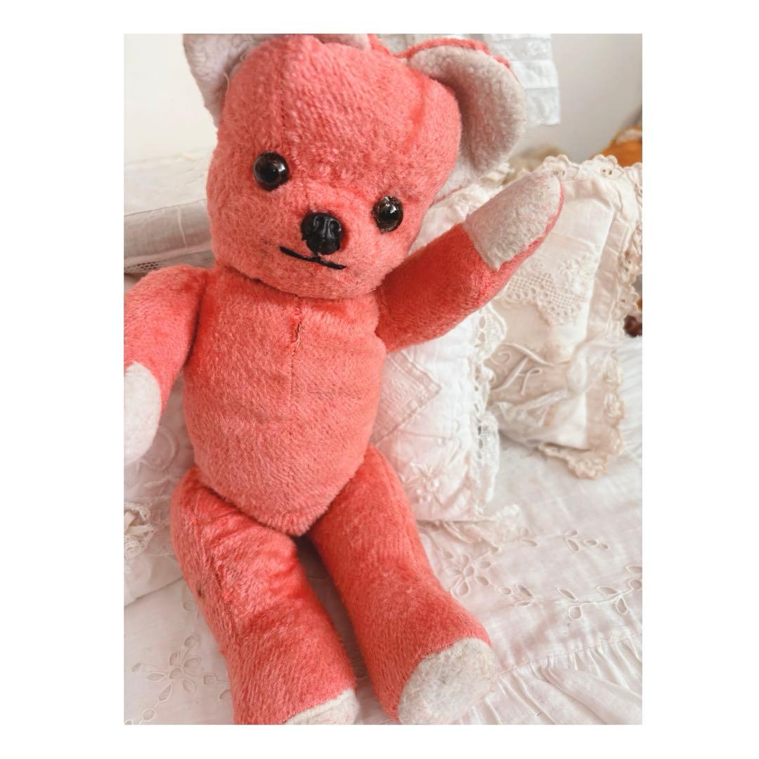 ピンク　フランス　ヴィンテージベア　アンティークベア　スカート無し