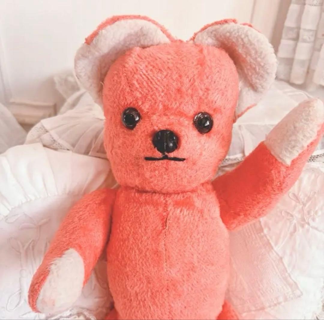 ピンク　フランス　ヴィンテージベア　アンティークベア　スカート無し