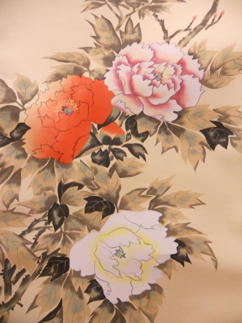 掛け軸 酒井抱一 牡丹 絹本 名品 複製 希少 軸装 茶道具 掛軸 美品 です。