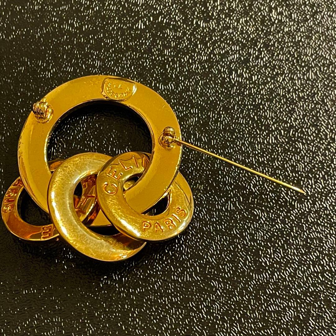 超希少　CELINE ブローチ　サークル　3連　ゴールド