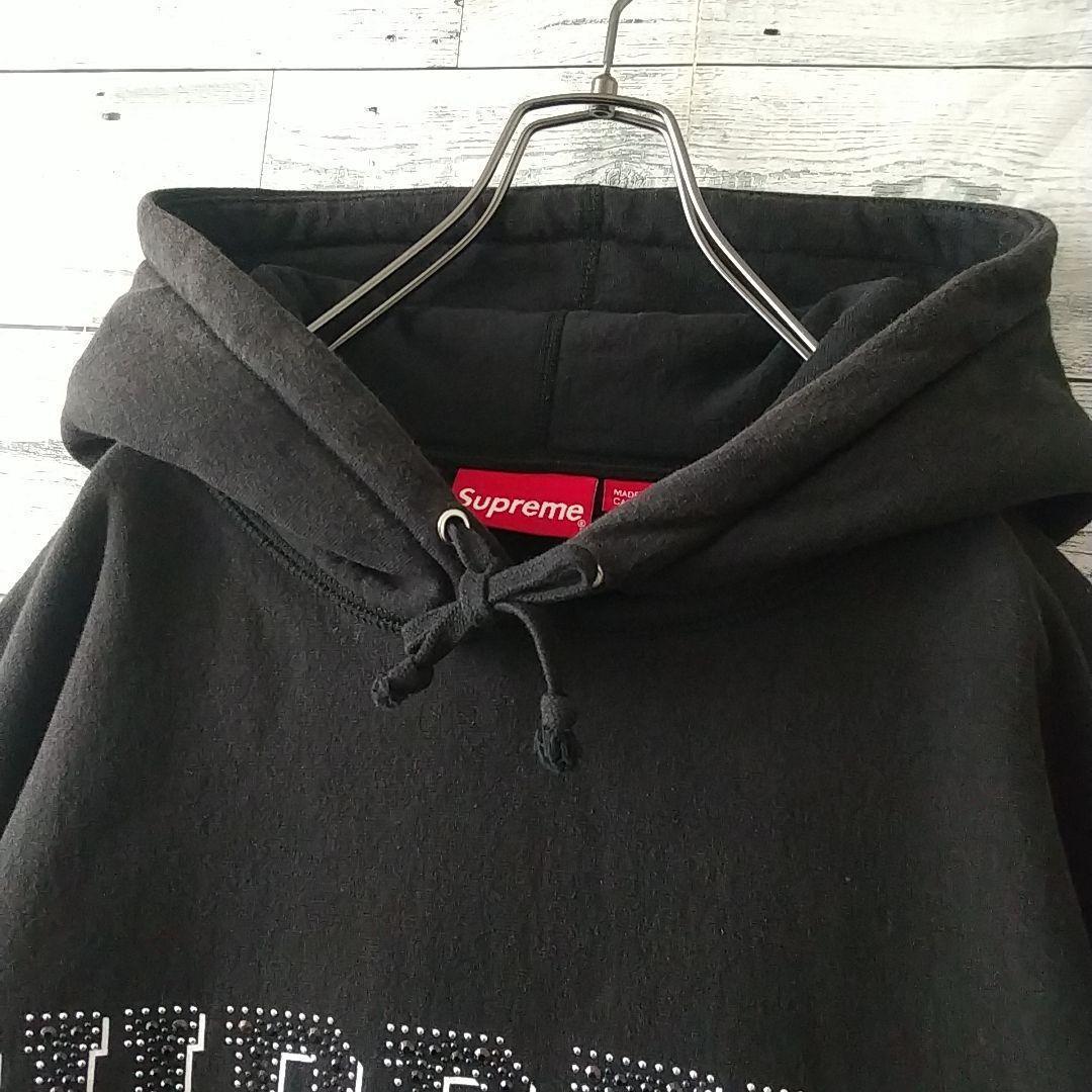希少サイズ☆シュプリーム センターロゴ ラインストーンロゴ パーカー 黒 XL